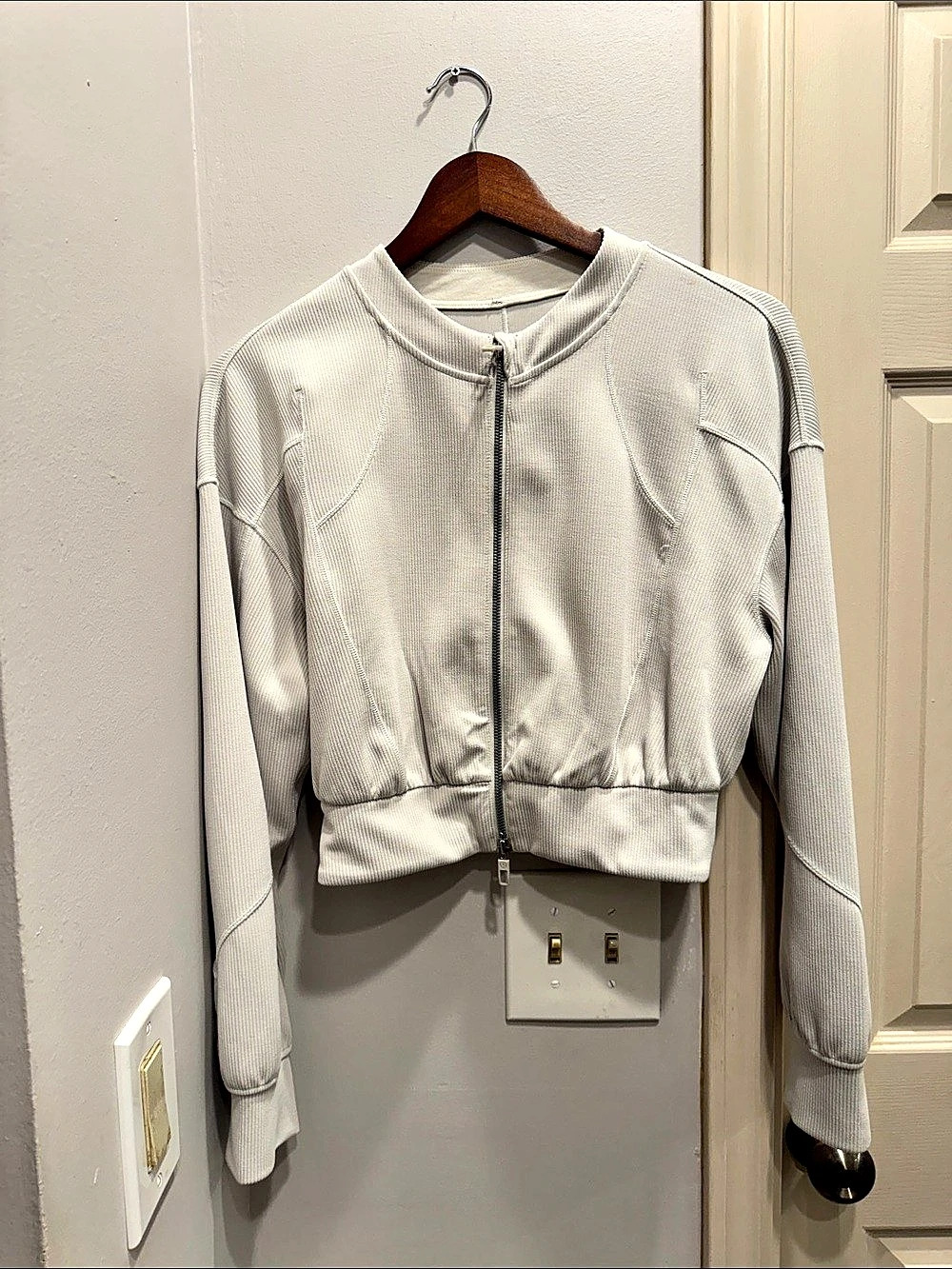 Lululemon Ribbed Softstreme Cropped Jacket Ribbed Cropped Bomber Jacket in White